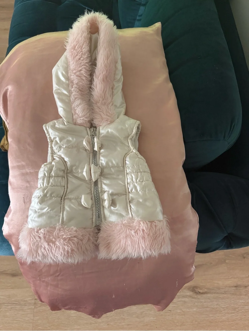12 months -Baby Girls Pink Faux-Fur Hooded Puffer Vest